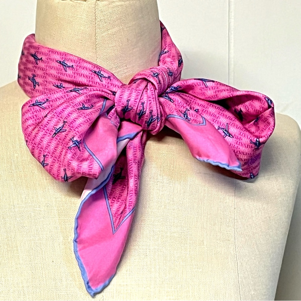 Thatcher Spring Pink Airplane SILK oversized SCARF - jet setter, world traveler